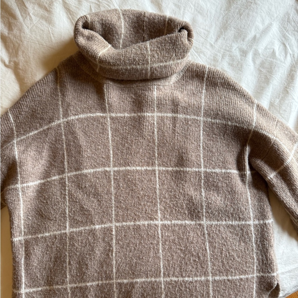 Madewell Camel Windowpane Turtleneck Sweater